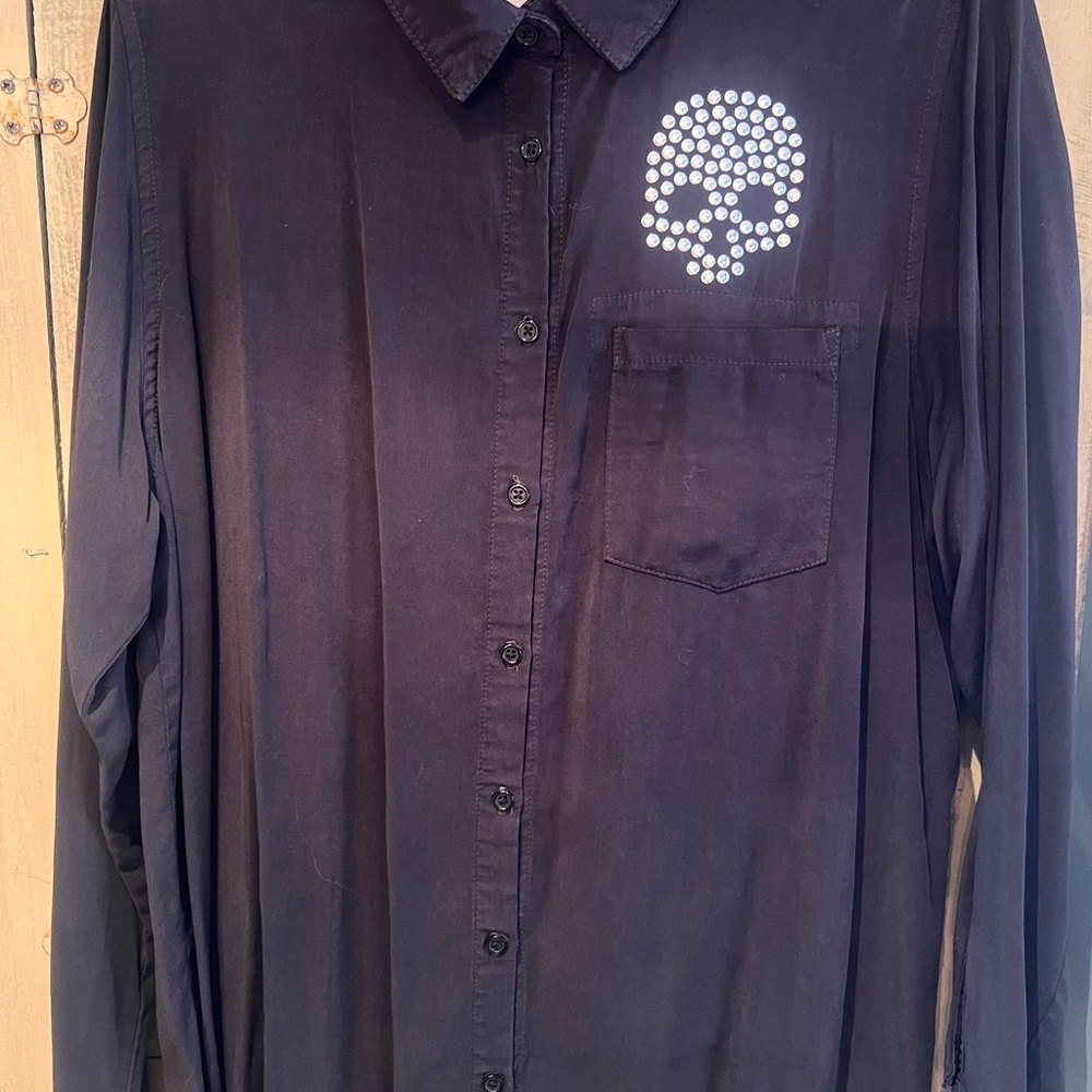 Lauren Moshi Black Nailhead Skull Shirt size xl - Picture 4 of 8